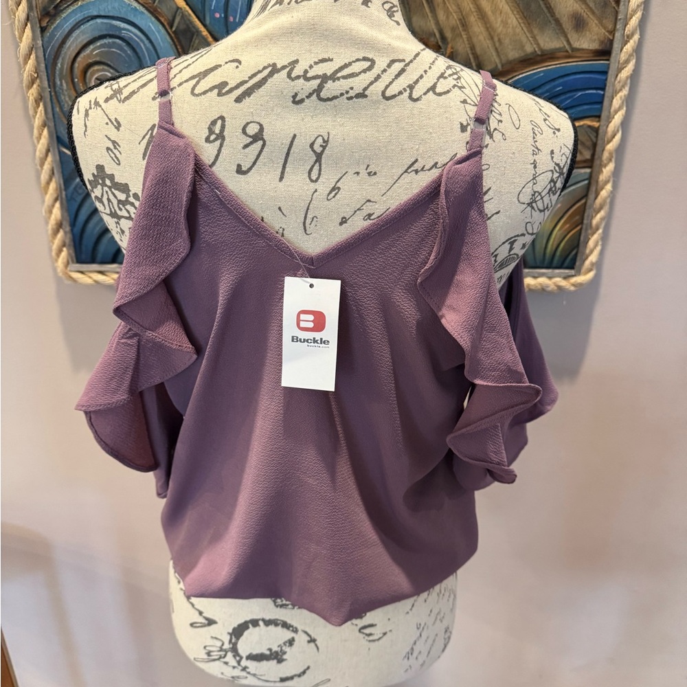 Purple Ruffle Off-Shoulder Top - Picture 2 of 4